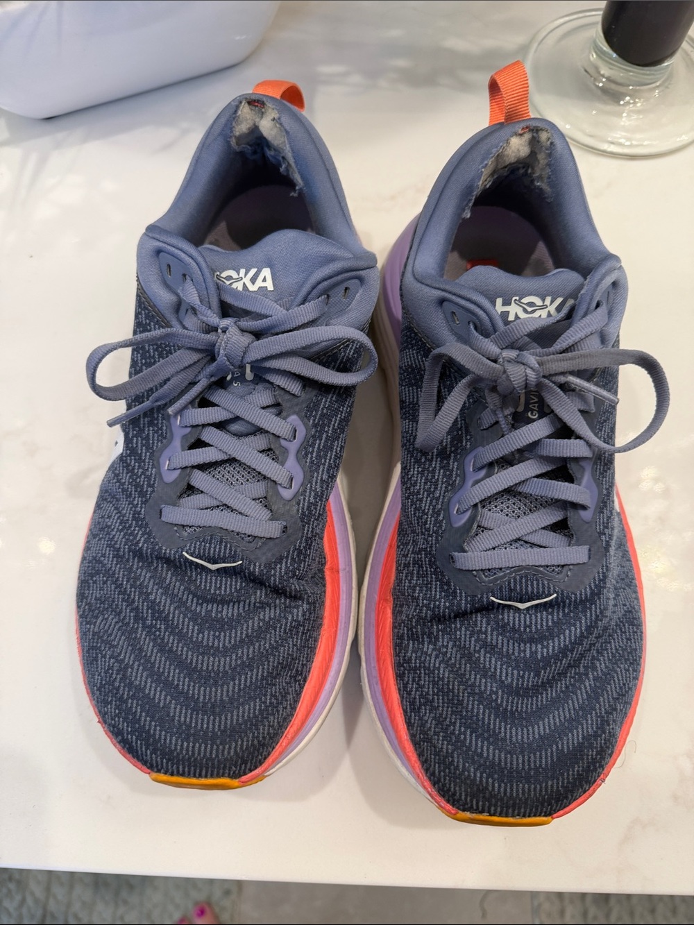 Hoka Women’s Navy and Coral Athletic Running Shoes